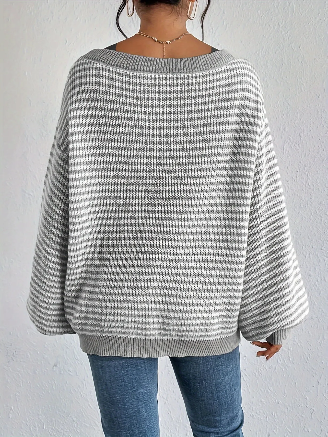 Cozy Fit Drop Shoulder Sweater - Pullovers - Soft, Loose Knitted, Casual Crew Neck, Long Sleeve, Women's Clothing for Everyday Wear