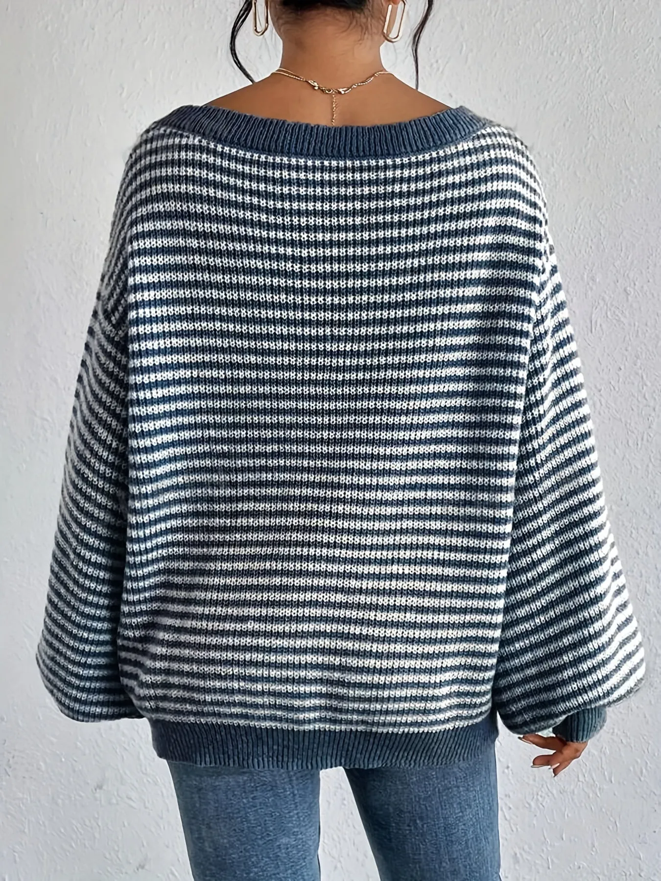 Cozy Fit Drop Shoulder Sweater - Pullovers - Soft, Loose Knitted, Casual Crew Neck, Long Sleeve, Women's Clothing for Everyday Wear