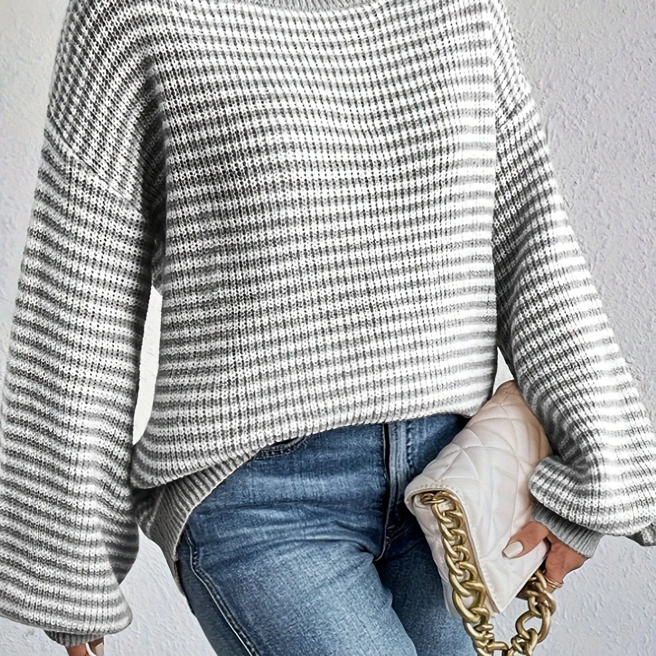 Cozy Fit Drop Shoulder Sweater - Pullovers - Soft, Loose Knitted, Casual Crew Neck, Long Sleeve, Women's Clothing for Everyday Wear