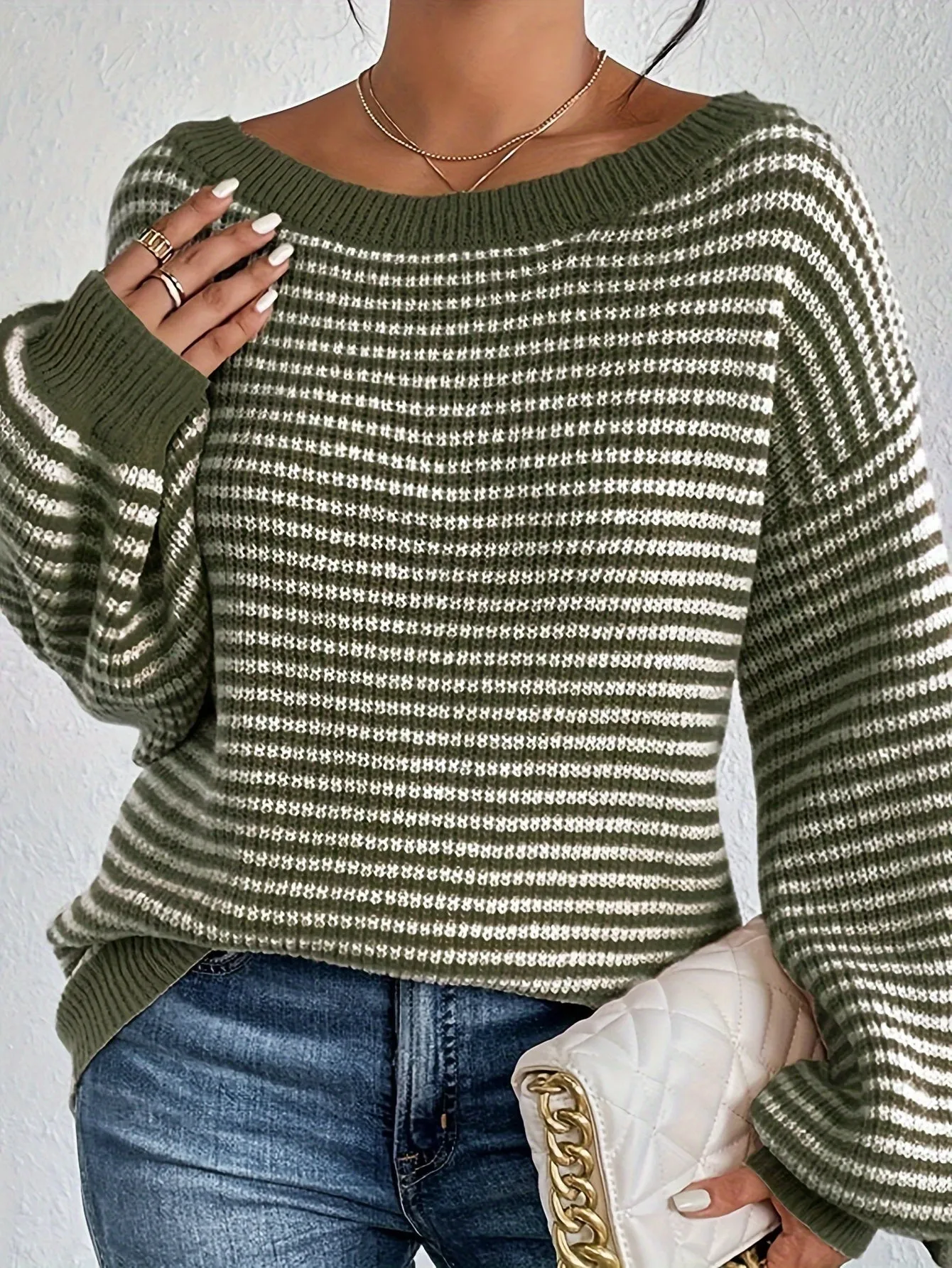 Cozy Fit Drop Shoulder Sweater - Pullovers - Soft, Loose Knitted, Casual Crew Neck, Long Sleeve, Women's Clothing for Everyday Wear