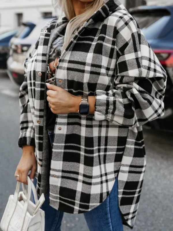 Cozy Hooded Shacket in Houndstooth Plaid