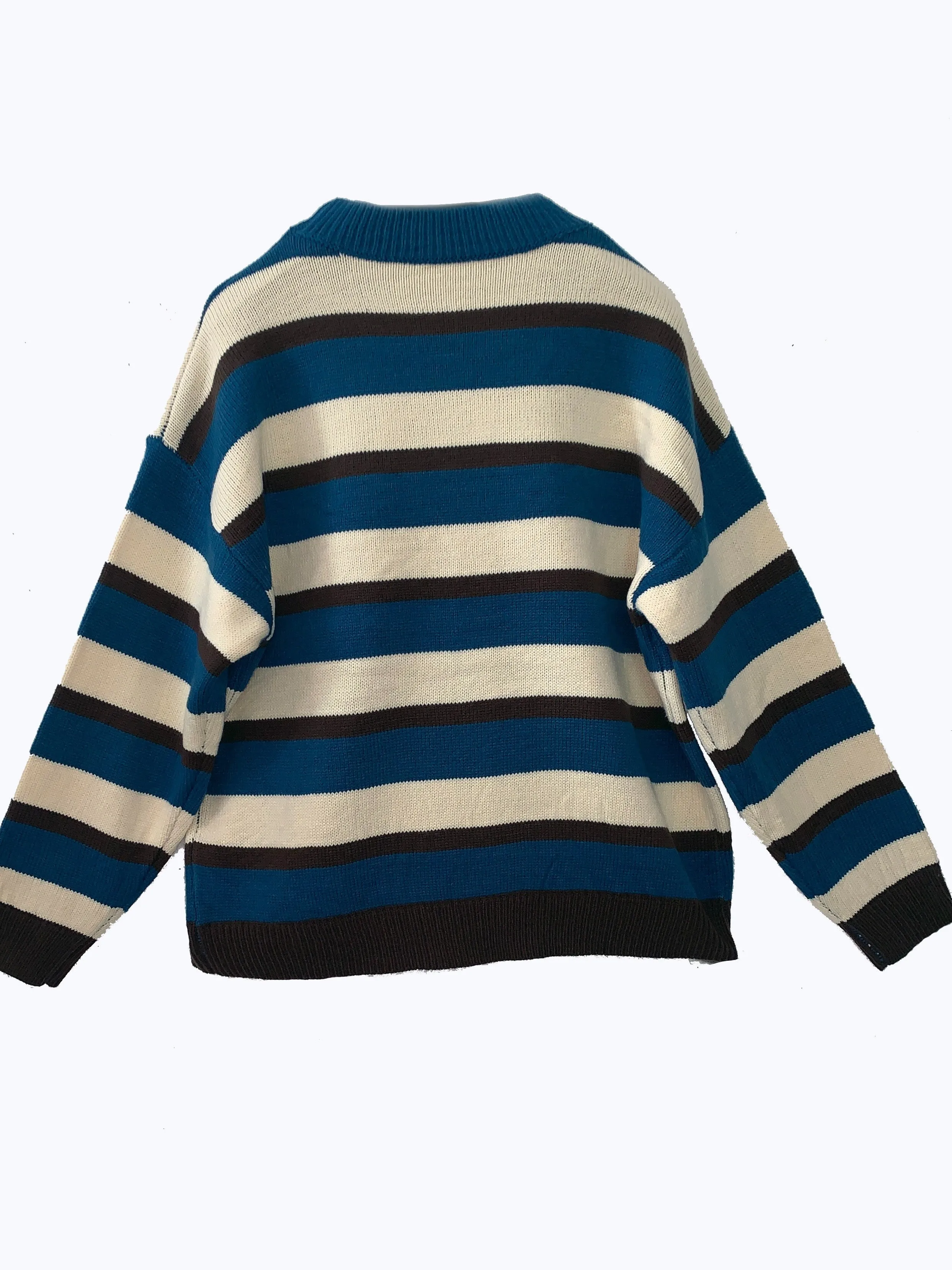 Cozy Striped Crew Neck Sweater - Soft, Casual, Drop Shoulder, Long Sleeve, Knitted Top for Women - Perfect for Everyday Wear, Relaxation, and Outdoor Activities