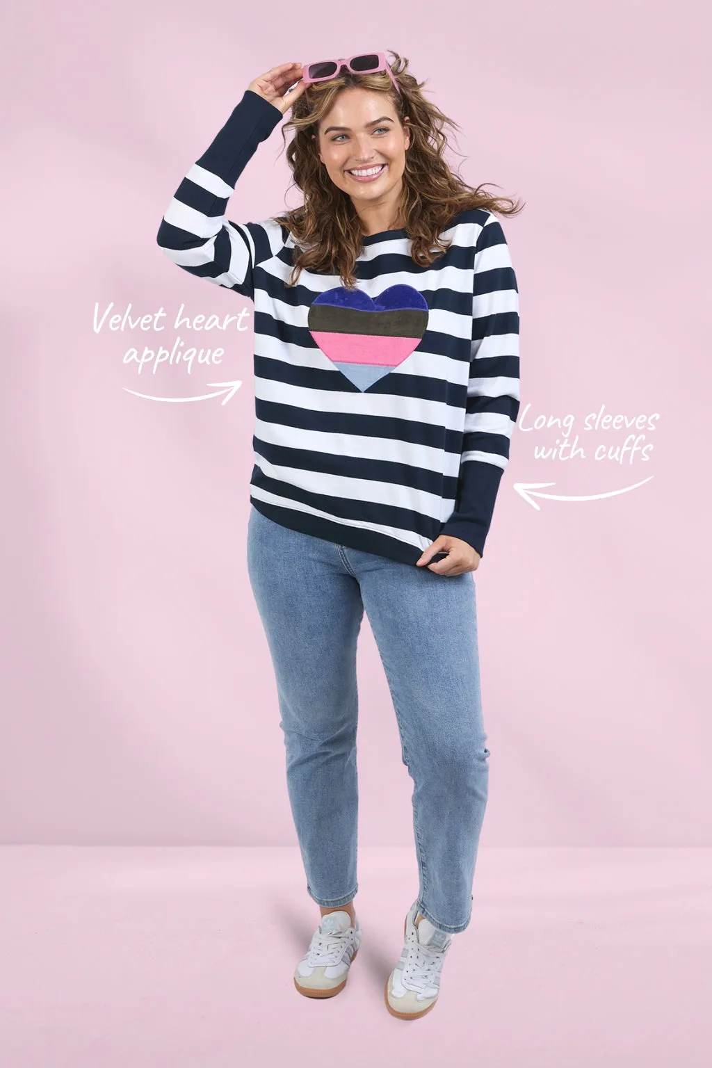 Elm Liner Heart Crew Navy White Stripe