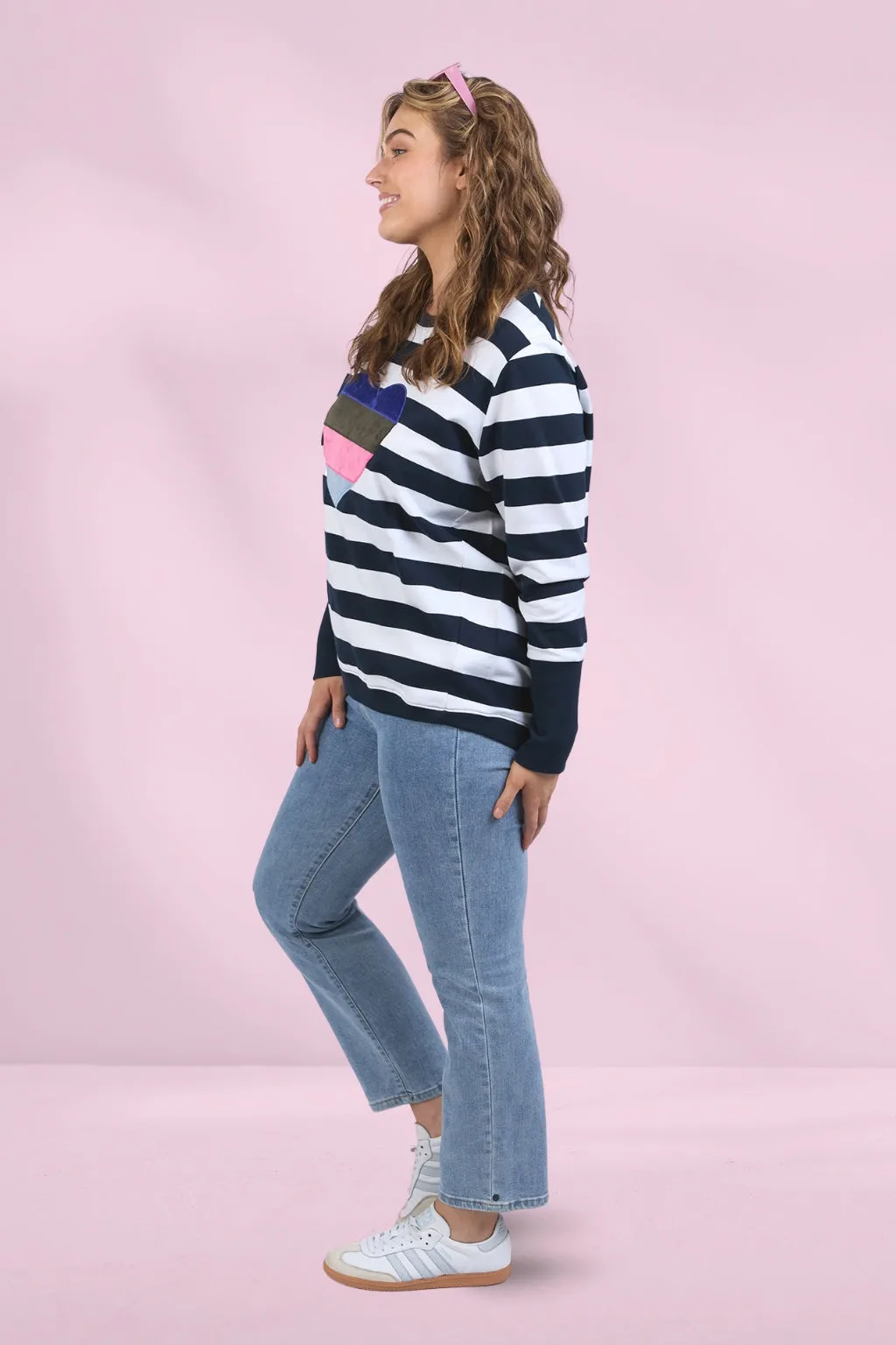 Elm Liner Heart Crew Navy White Stripe