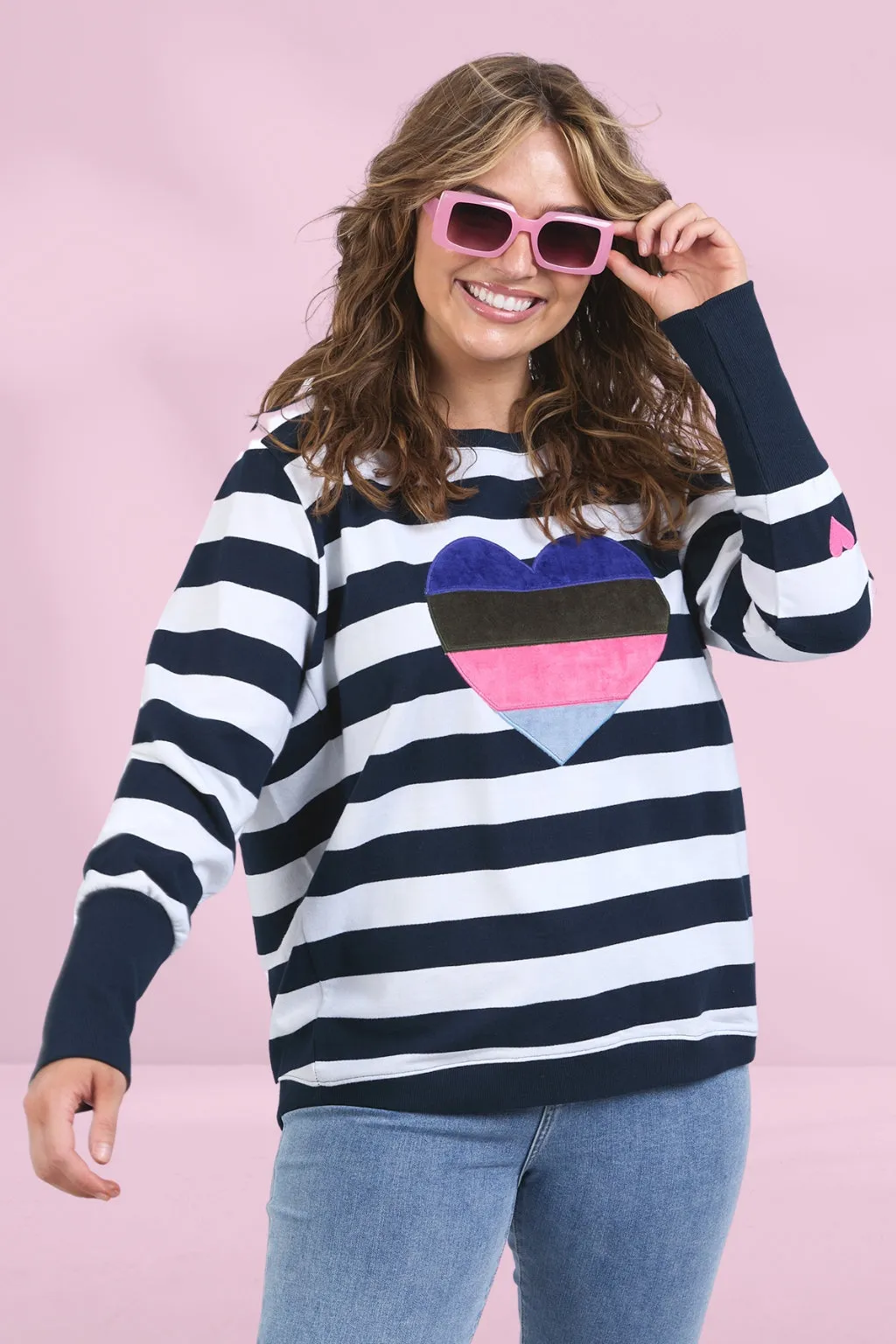 Elm Liner Heart Crew Navy White Stripe