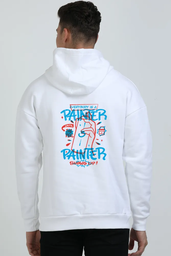 Everybody is A Painter White Printed Oversized Hoodie for men