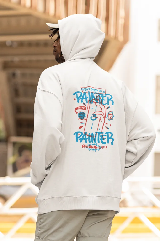 Everybody is A Painter White Printed Oversized Hoodie for men