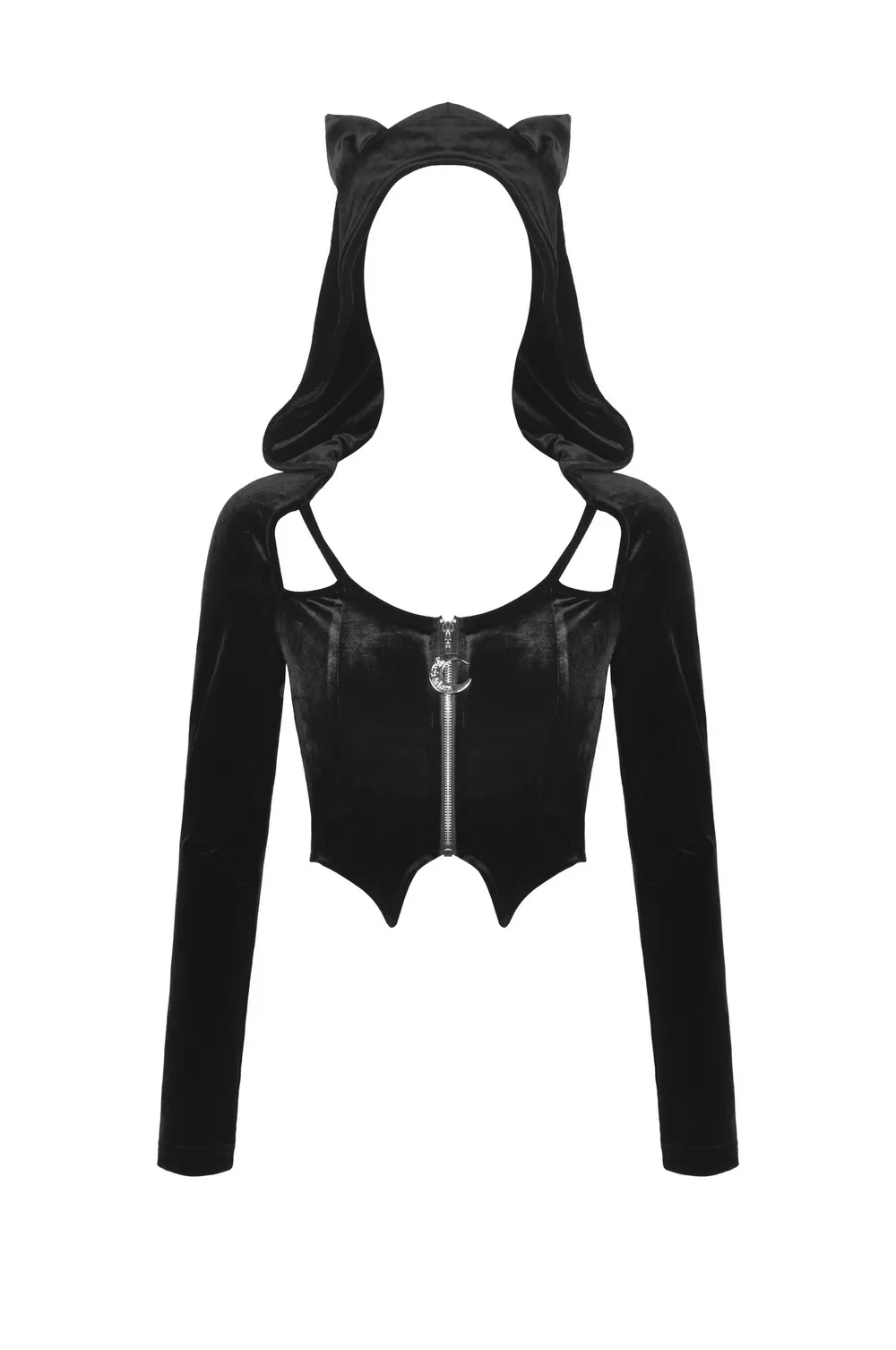 Gothic Batwing Hoodie with Cat Ears and Silver Pendant