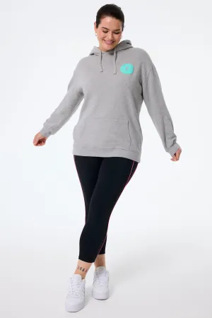 Grey Marl with Turquoise Smiley Face Longline Hoodie