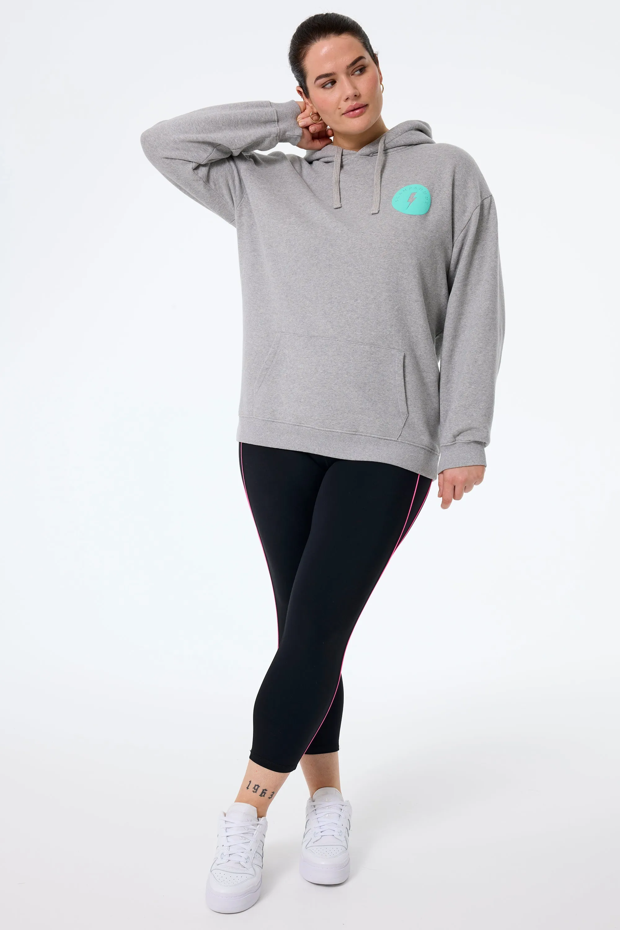 Grey Marl with Turquoise Smiley Face Longline Hoodie