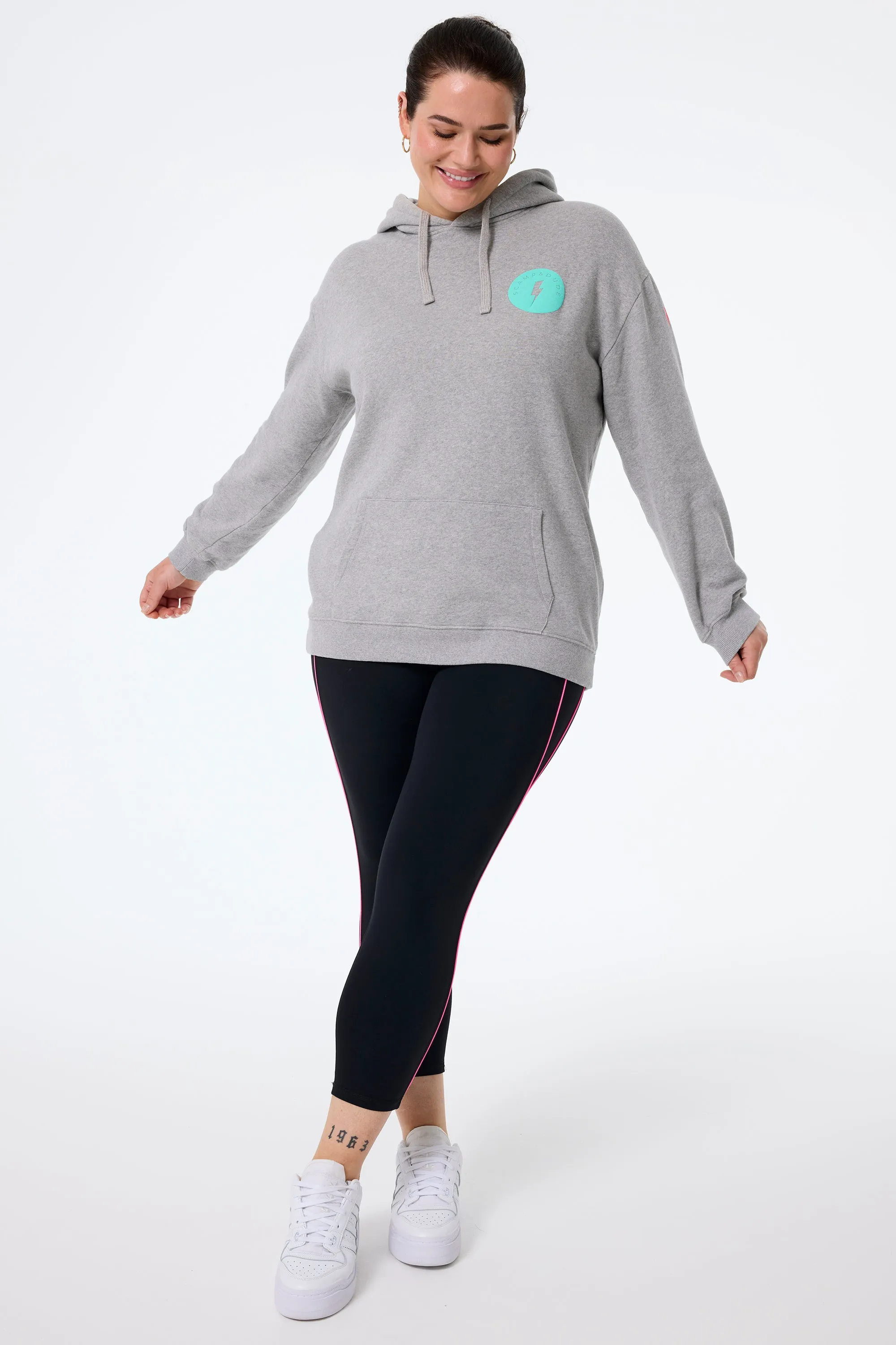 Grey Marl with Turquoise Smiley Face Longline Hoodie