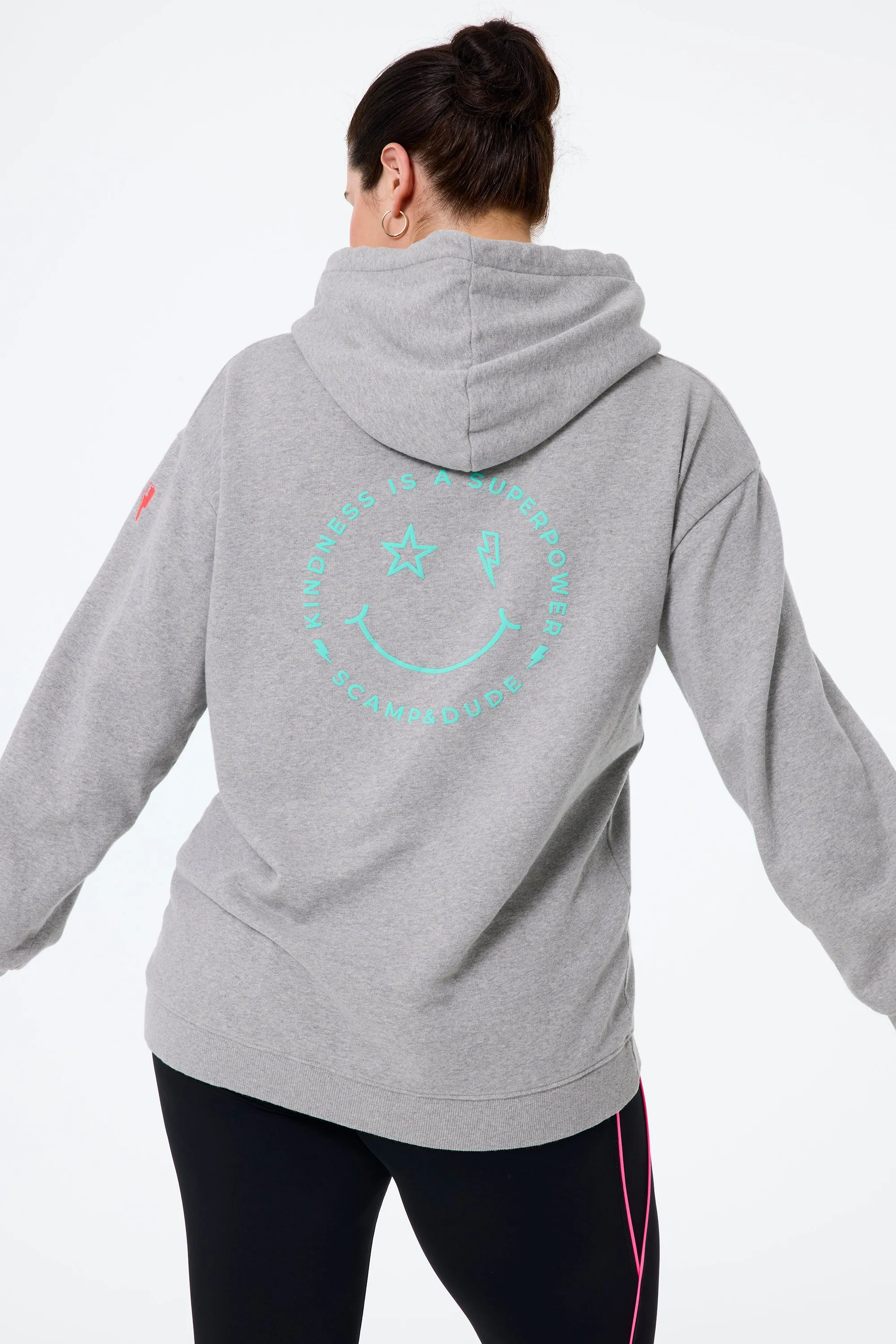 Grey Marl with Turquoise Smiley Face Longline Hoodie