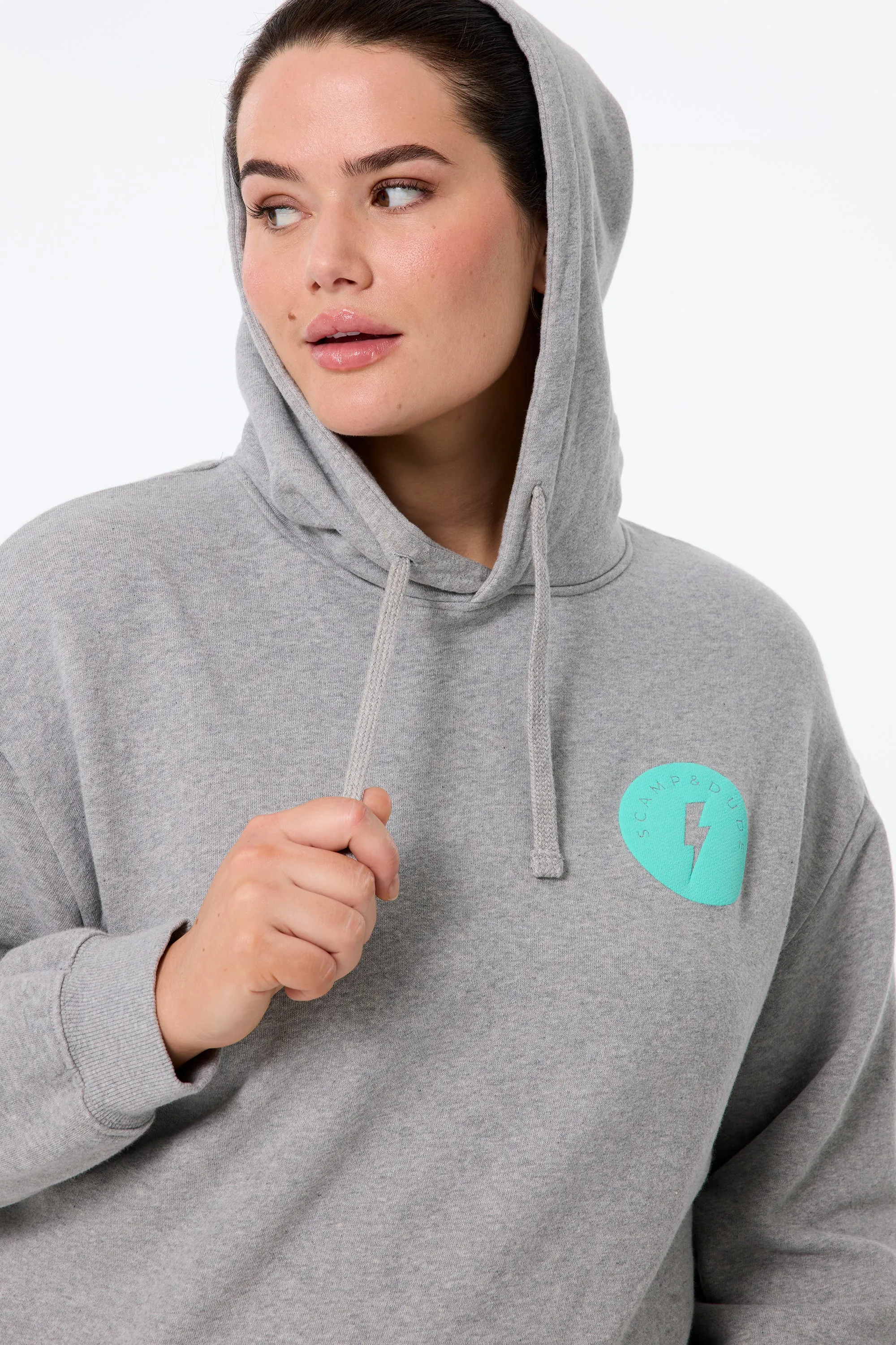 Grey Marl with Turquoise Smiley Face Longline Hoodie