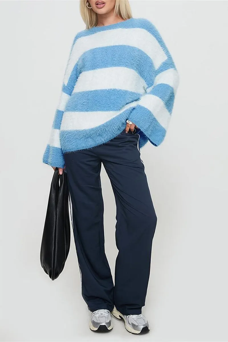 HWS1212 Fuzzy Striped Oversized Sweater