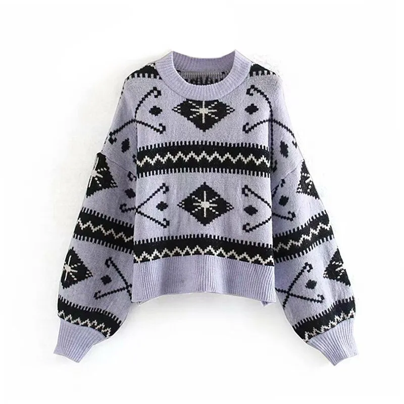 Jumper Geometric Sweater Woman Pullover Batwing