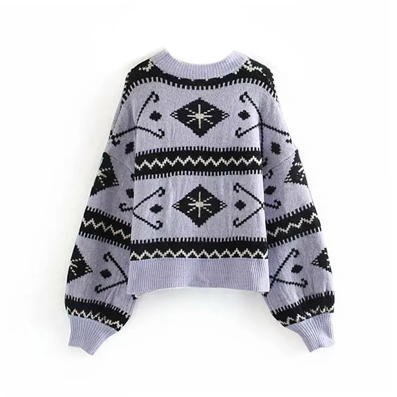 Jumper Geometric Sweater Woman Pullover Batwing