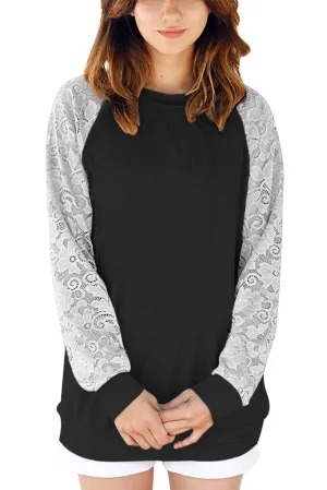 Lace Raglan Sleeve Casual Sweatshirt