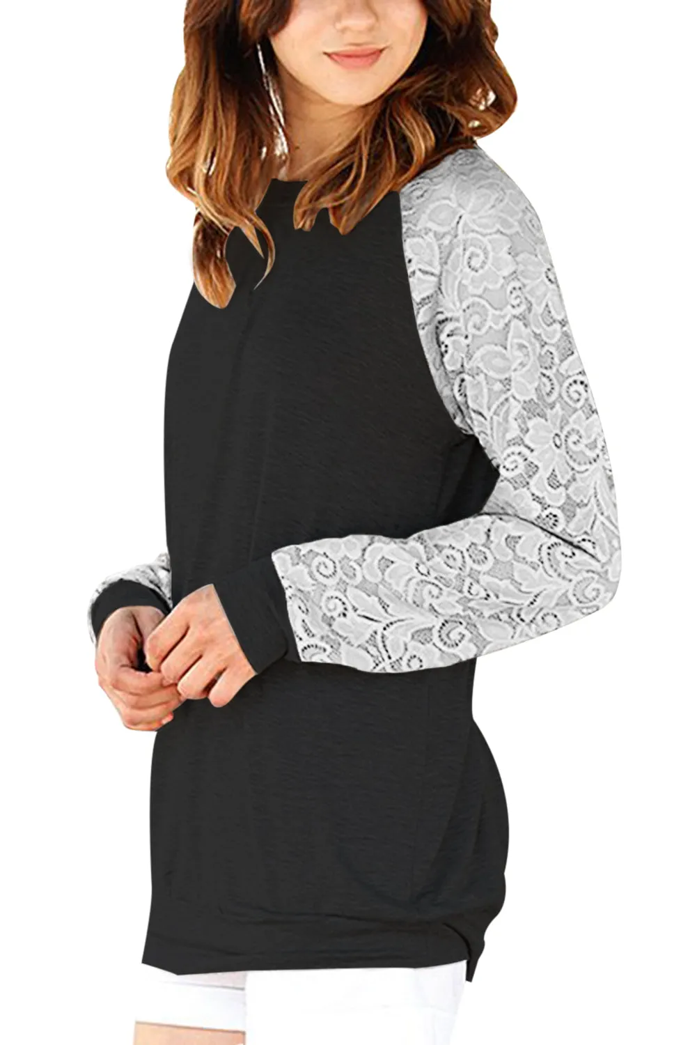 Lace Raglan Sleeve Casual Sweatshirt