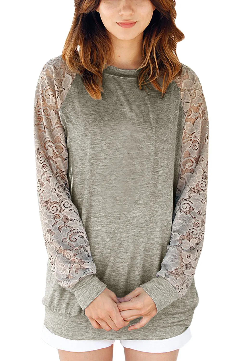 Lace Raglan Sleeve Casual Sweatshirt