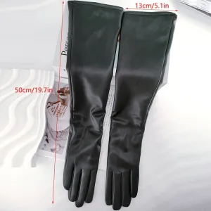 Luxurious Long Touchscreen Gloves - Waterproof, Warm, Simple, Stylish, Split Finger Design for Party, Prom, Dress Up Occasions - PU Leather, Black Color