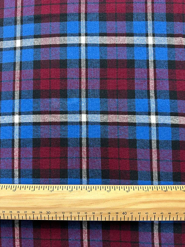 Magenta Multi Yarn Dyed Plaid Flannel Fabric