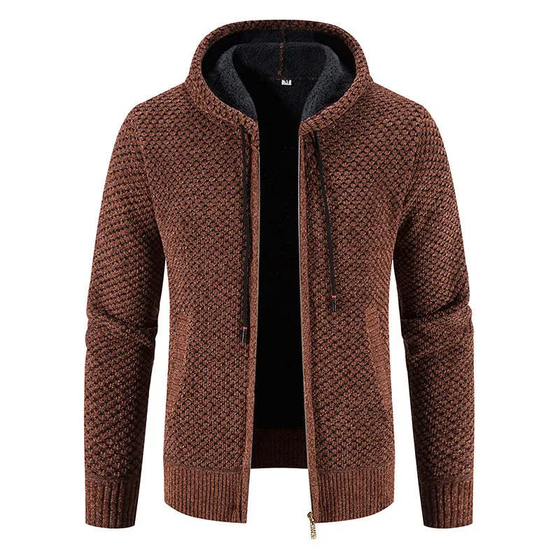 Men's Knit Zip-Up Fleece-Lined Casual Jacket