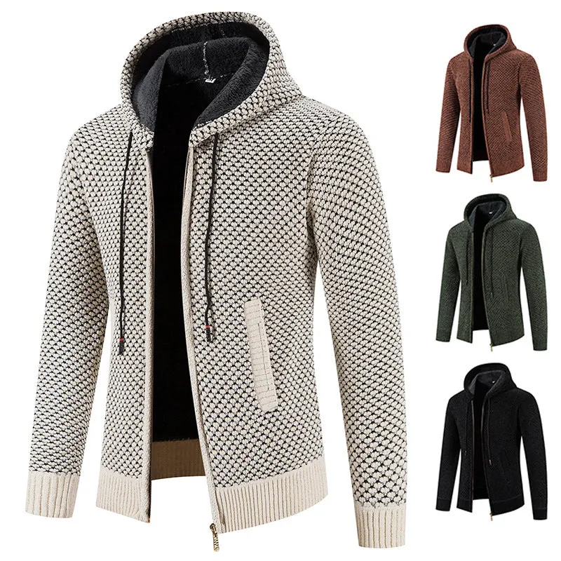 Men's Knit Zip-Up Fleece-Lined Casual Jacket