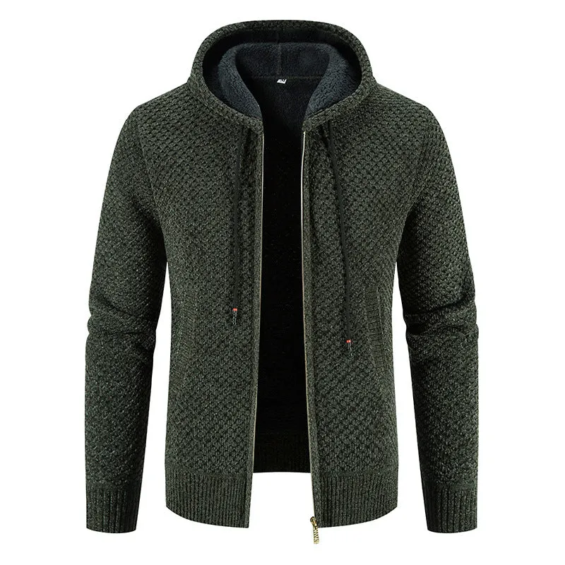 Men's Knit Zip-Up Fleece-Lined Casual Jacket