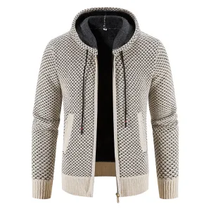 Men's Knit Zip-Up Fleece-Lined Casual Jacket