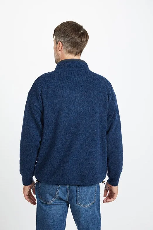 Mens Lined Wool Aran Cardigan | Blue