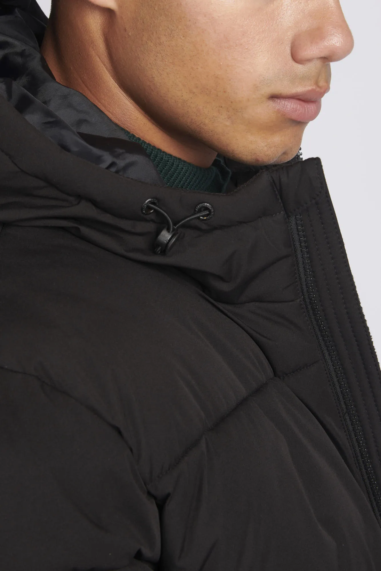 Mens Longline Puffer Coat in Black