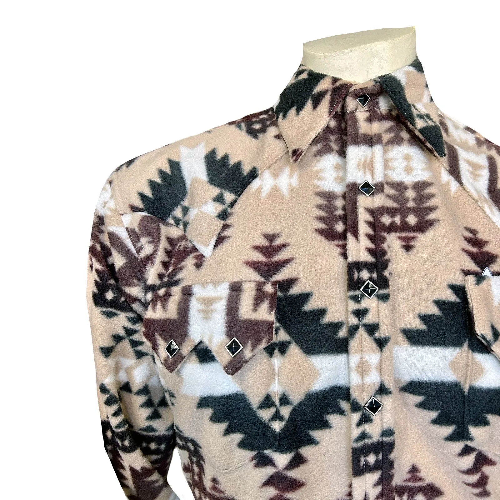 Men's Native Pattern Fleece Western Shirt in Brown & Tan