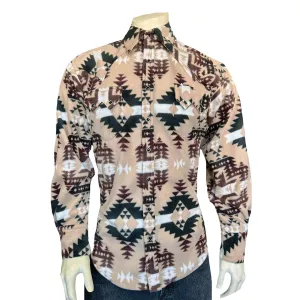 Men's Native Pattern Fleece Western Shirt in Brown & Tan