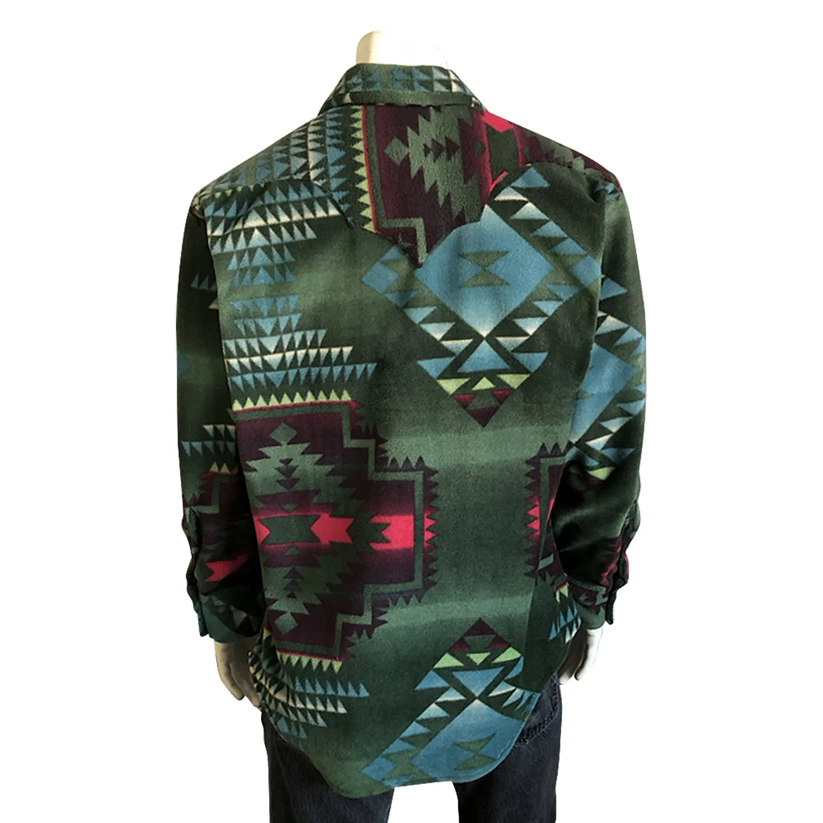 Men's Native Pattern Fleece Western Shirt in Green & Black