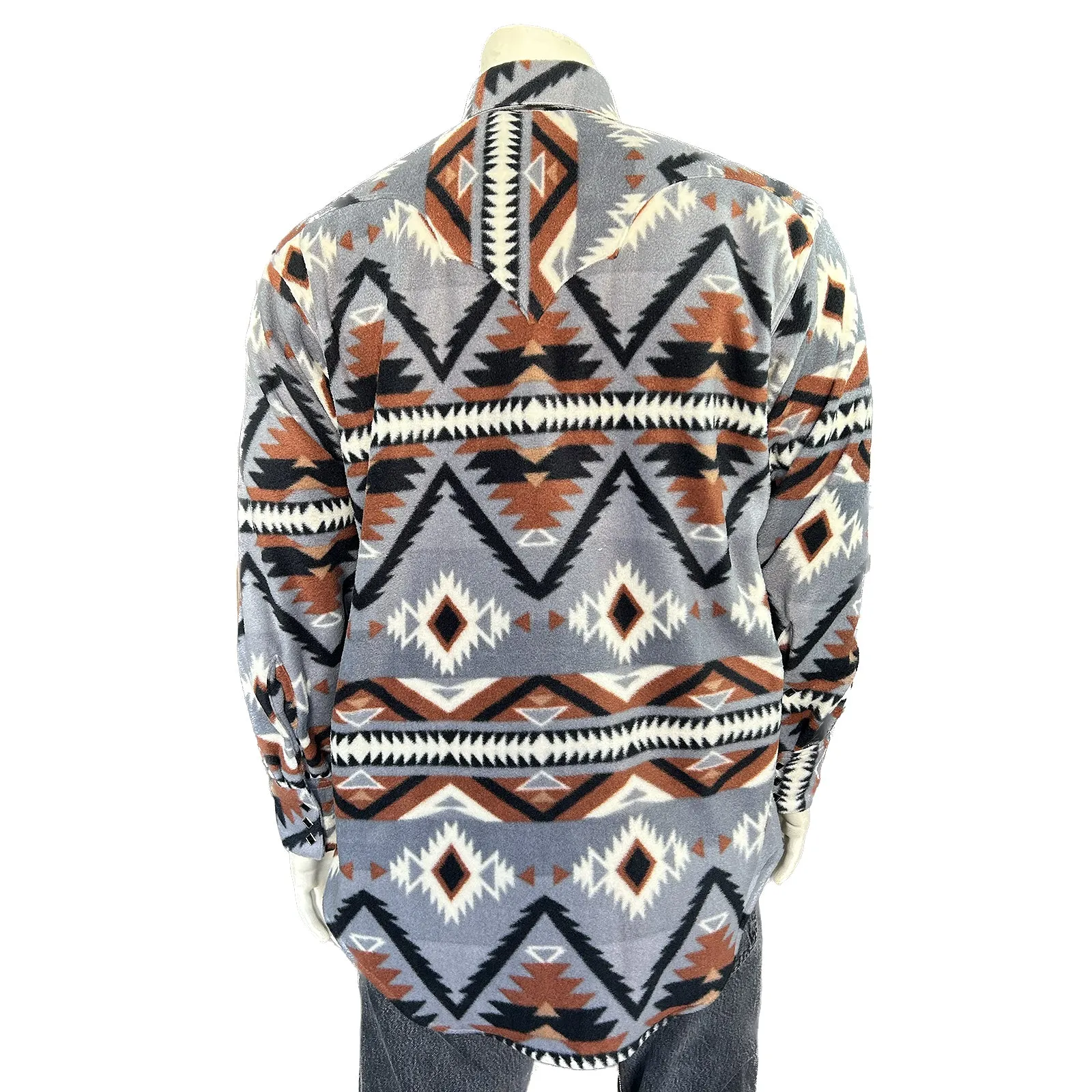 Men's Native Pattern Fleece Western Shirt in Grey & Brown