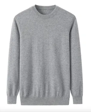 Mens Pure Cashmere Crew Marle Grey