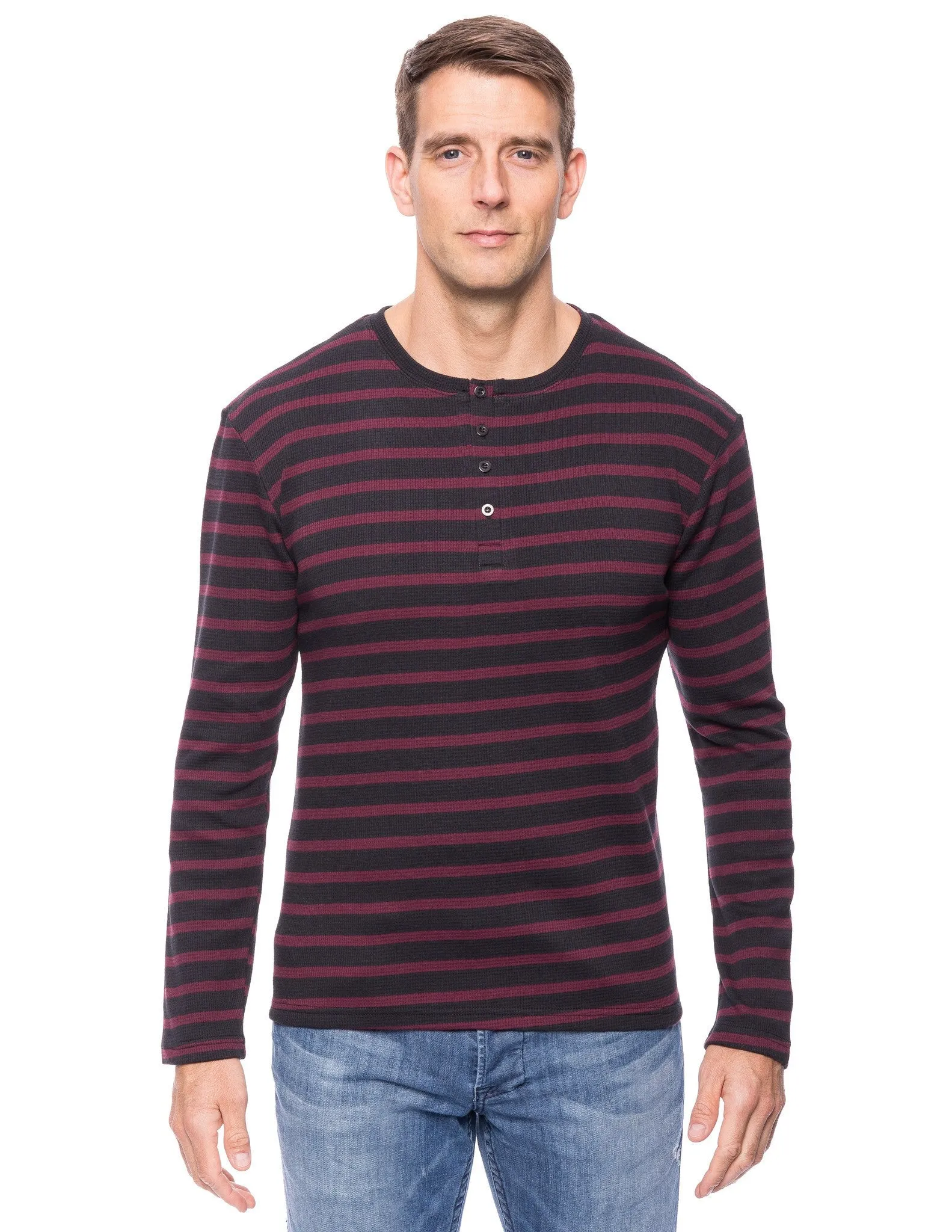 Men's Solid Thermal Henley Long Sleeve T-shirts