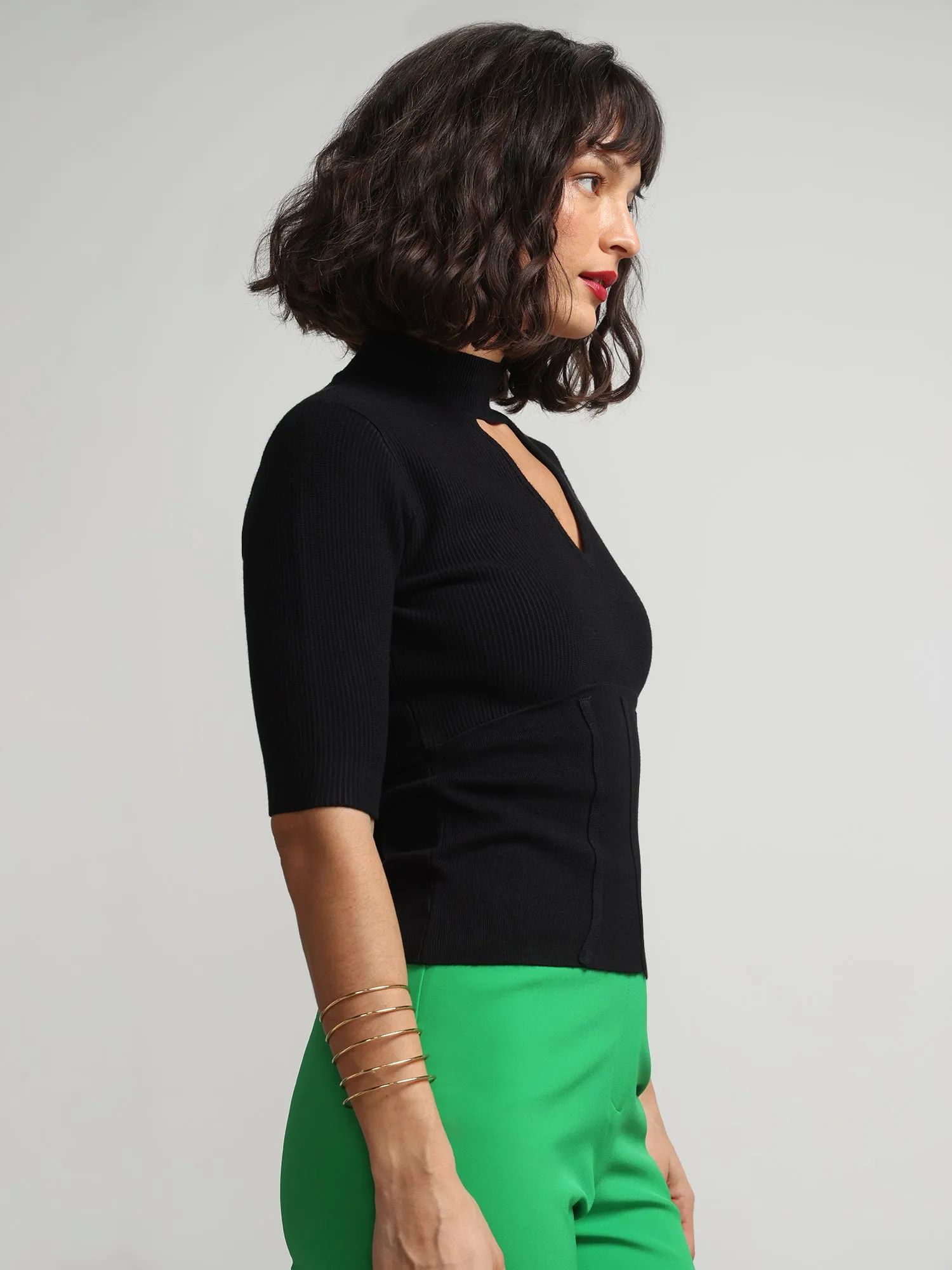 Mock-Neck Cut-Out Contour Sweater