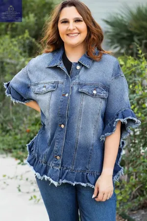 Peacock Blue Plus Size Denim Jacket