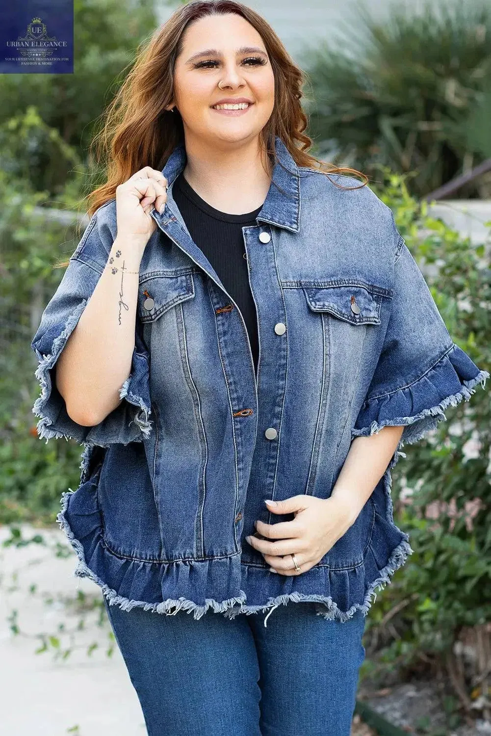 Peacock Blue Plus Size Denim Jacket