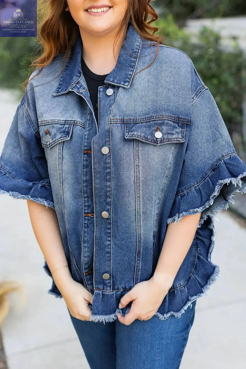 Peacock Blue Plus Size Denim Jacket