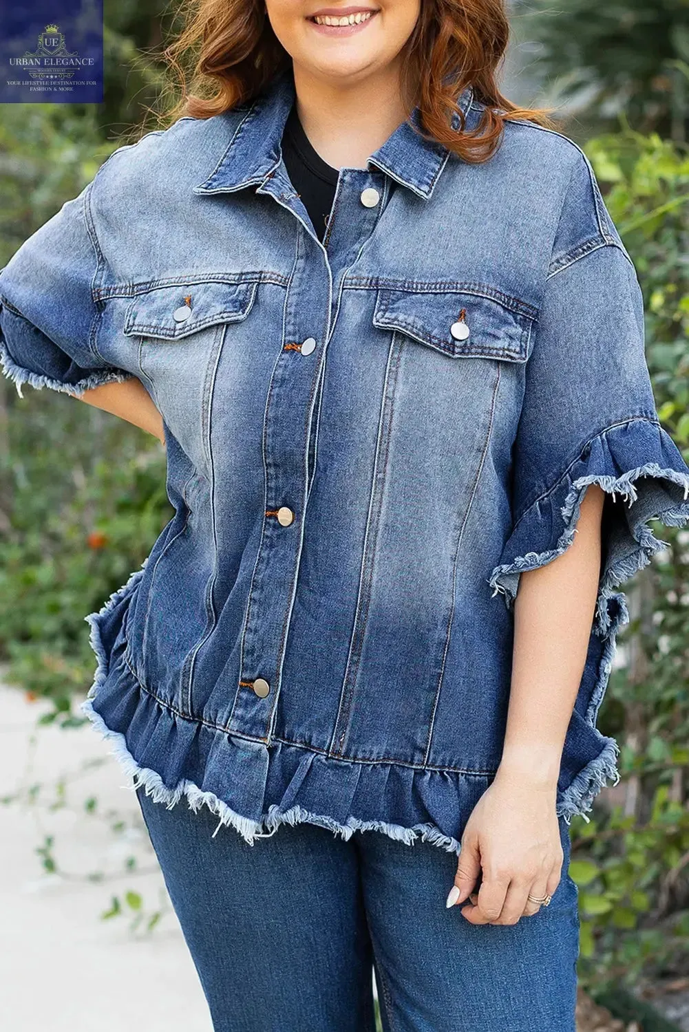 Peacock Blue Plus Size Denim Jacket