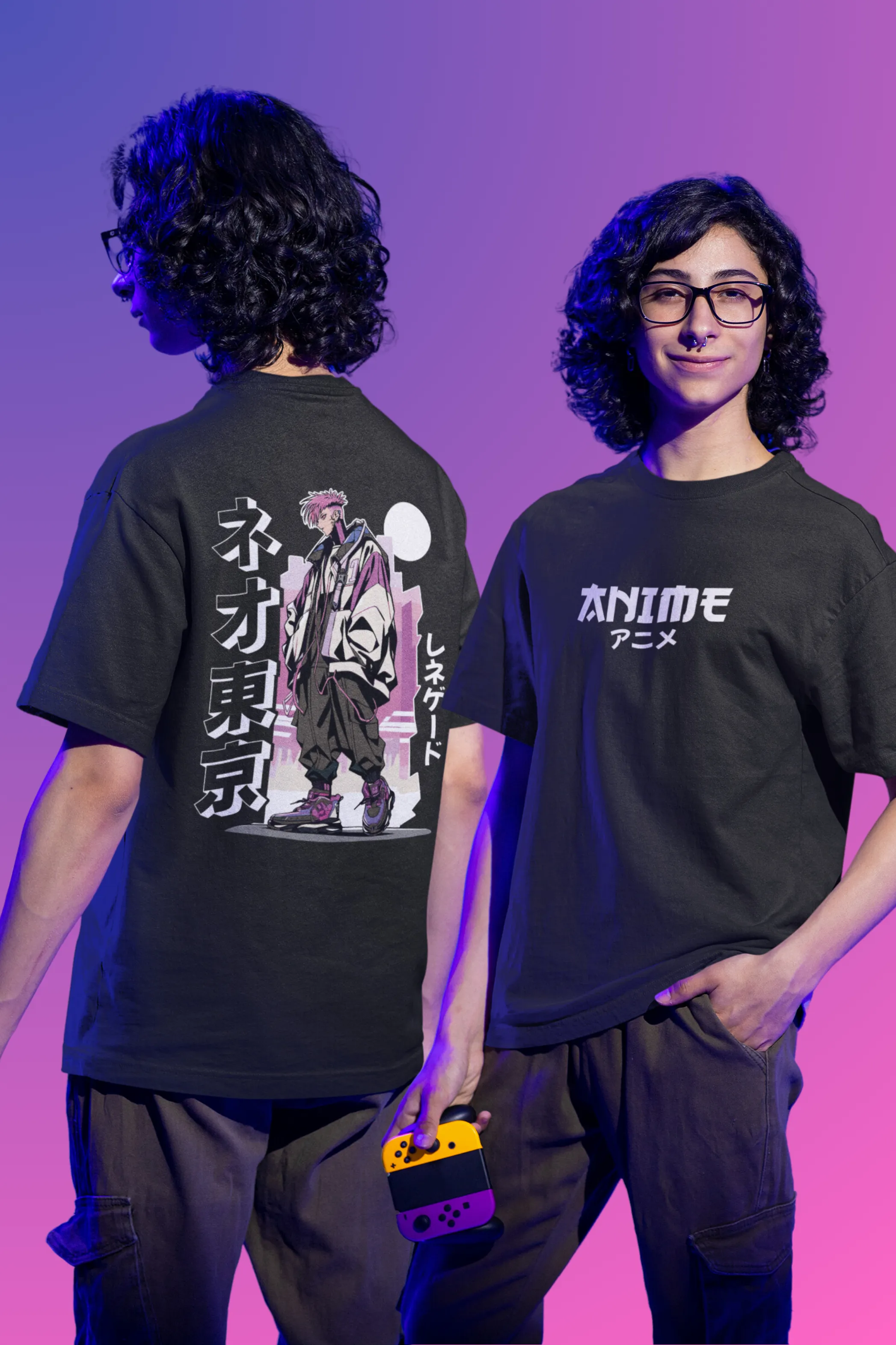 Pink Hair Anime Printed Oversized T-shirt for Men