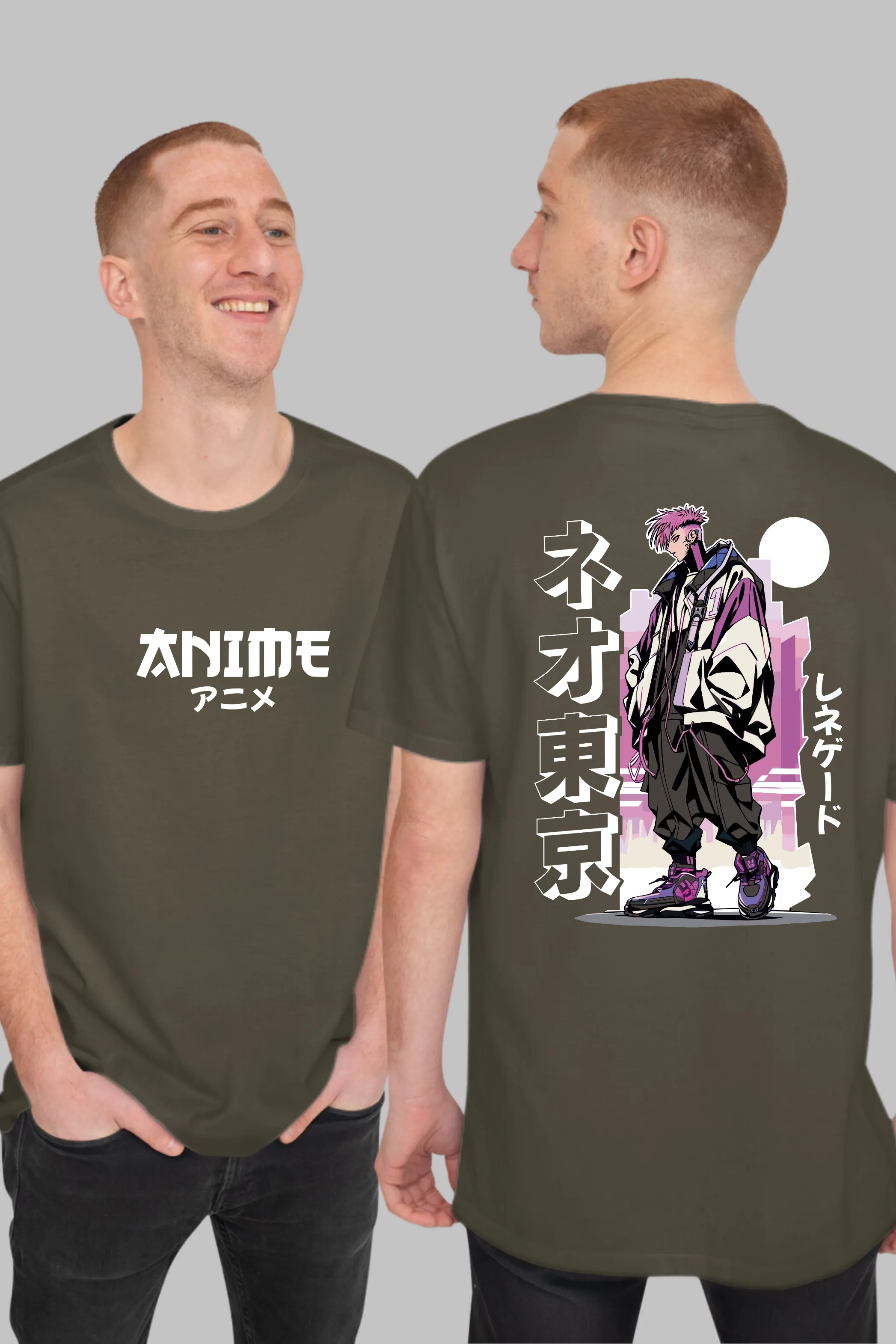 Pink Hair Anime Printed Oversized T-shirt for Men