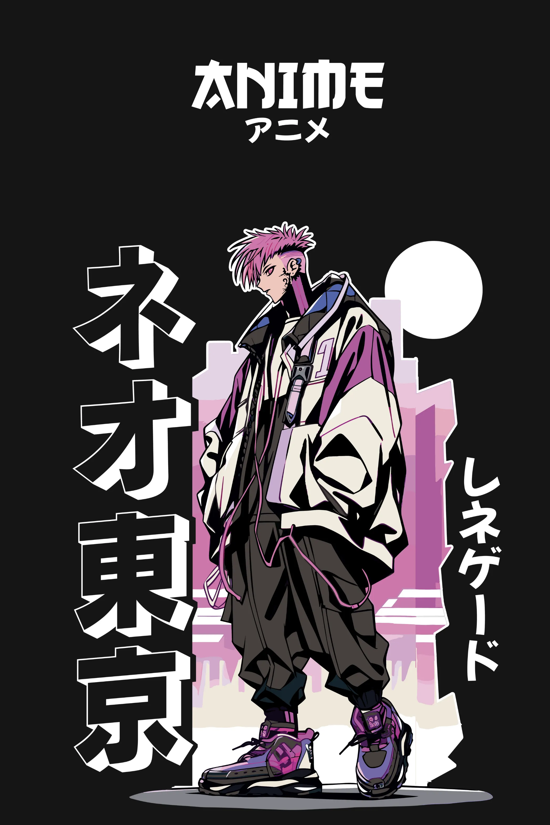 Pink Hair Anime Printed Oversized T-shirt for Men