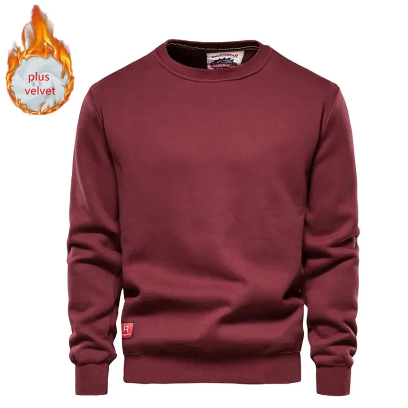 Plus Velvet Spliced Sweatshirts Men Casual Basic Solid Color Pullovers Mens Hoodie New Autumn Winter Sweatshirt for Men