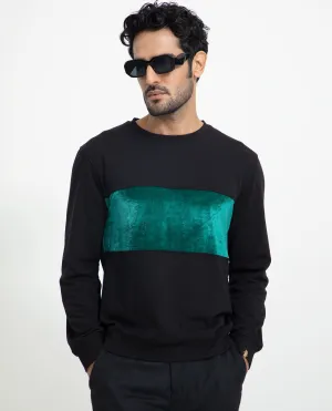 Rare Rabbit Men's Tide Black Cotton Polyester Fabric Full Sleeves Cut And Sew Velvet Sweatshirt