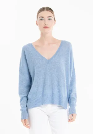 Ria 3 Sky Blue Oversized Deep V-Neck Cashmere Sweater