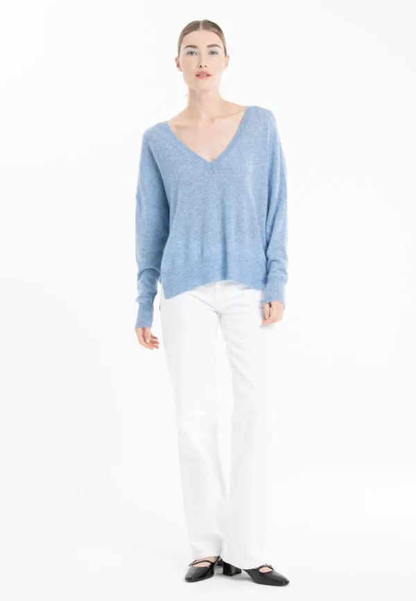 Ria 3 Sky Blue Oversized Deep V-Neck Cashmere Sweater