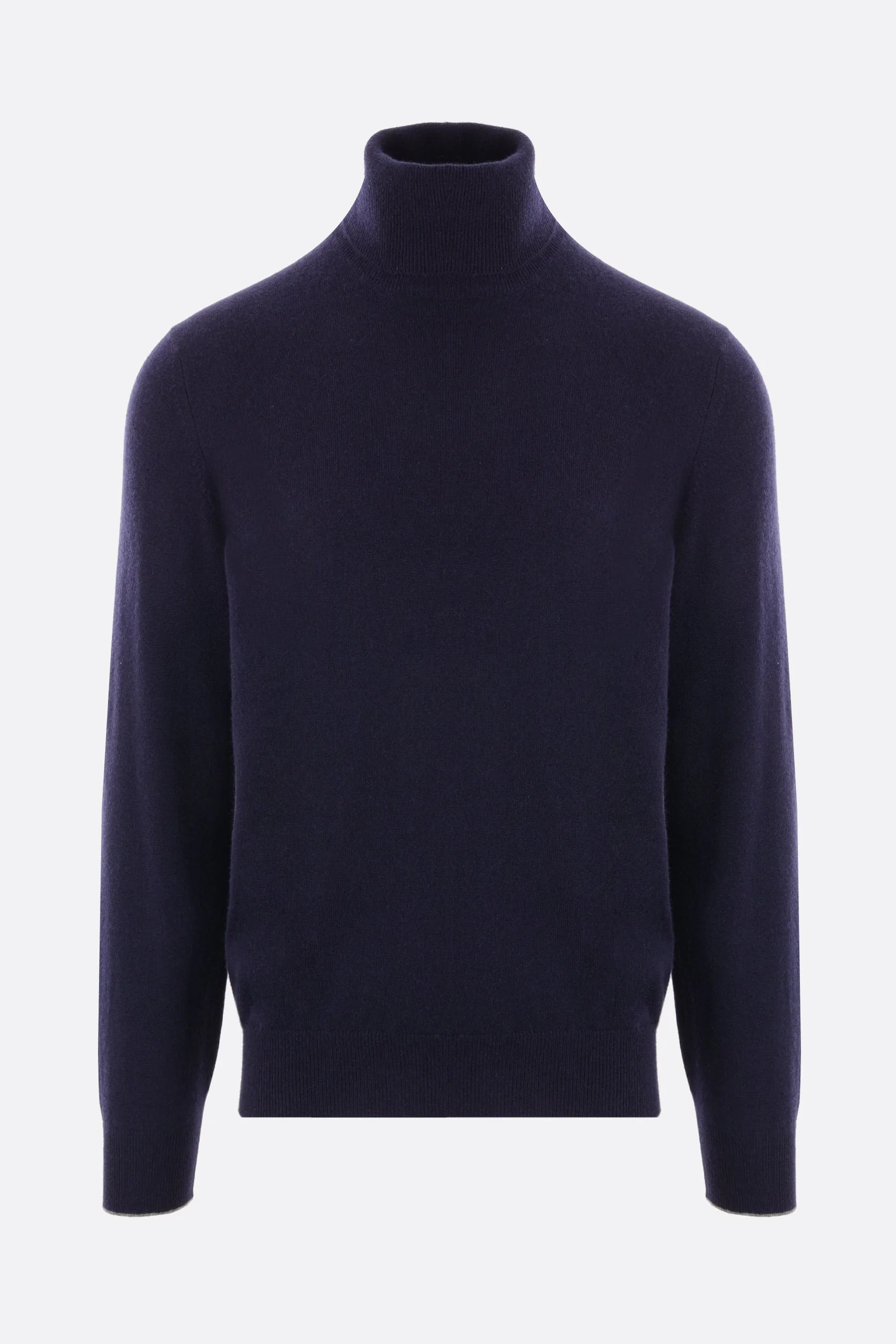 Ribbed Trim Cashmere Turtleneck